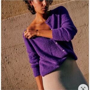 Sezane Gaspard Mohair Alpaca Knit Jumper Purple Small Sweater Cardigan